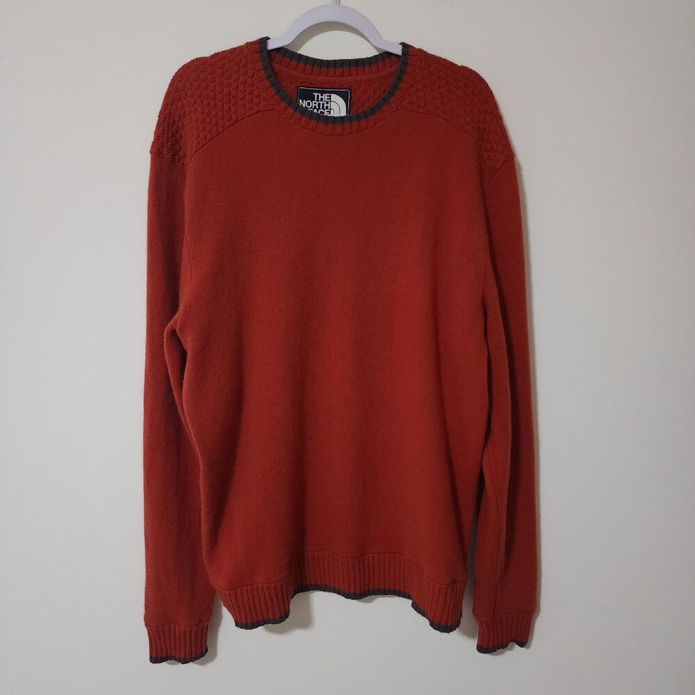 The North Face Mens Pullover Sweater Orange Wool-Nylon Crew Neck Size XL